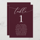 バーガンディ ミニマリスト ウェディング 席次 テーブル ナンバー 招待状 (正面/裏面)