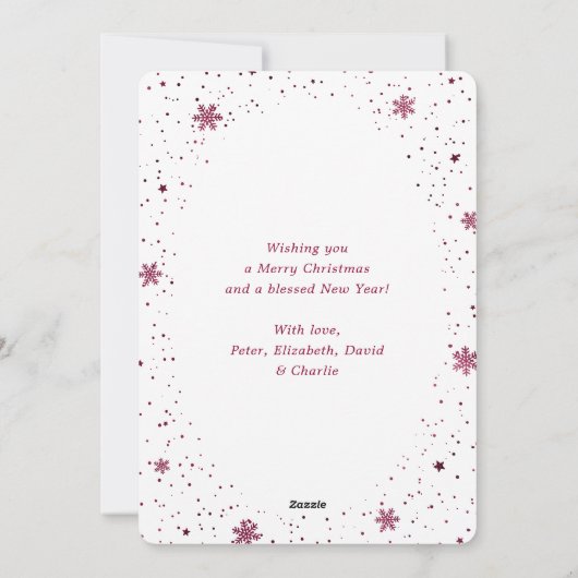 バーガンディ・メリークリスマス・スノーフレーク・スノーフレーク写真 シーズンカード (裏面)