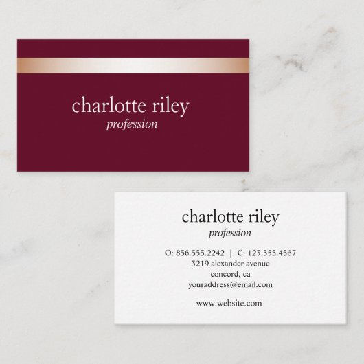 バーガンディ | モダンバラストライプのスタイリッシュ 名刺 (正面/裏面)