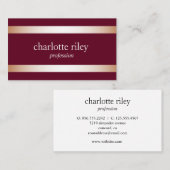 バーガンディ | モダンバラストライプ金ゴールドスタイリッシュ 名刺 (正面/裏面)