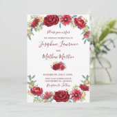 バーガンディ ユーカリ 水彩 花 秋 結婚式 招待状 (スタンド正面)