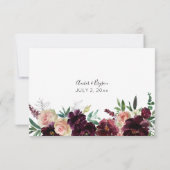 バーガンディ&ライトピンク赤面フローラいいえ食事 出欠カード (裏面)