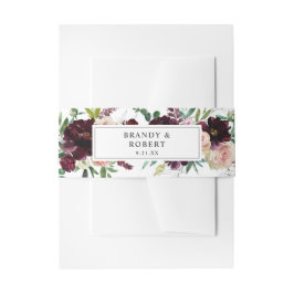 バーガンディ&ライトピンク赤面フローラ3 招待状ベリーバンド