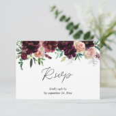 バーガンディ&ライト赤面ピンクフローラと食事 出欠カード (スタンド正面)