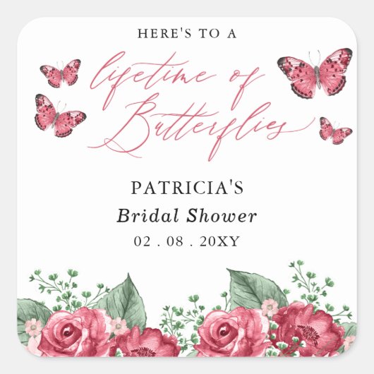 バーガンディ ライフタイム オブ バタフライ ブライダル シャワー スクエアシール (正面)