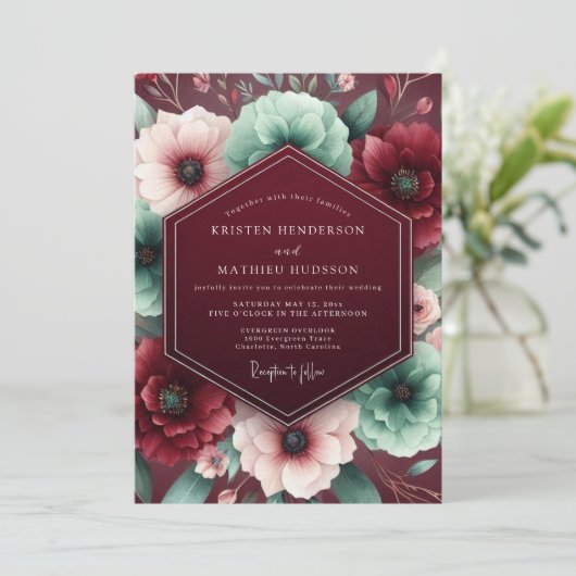 バーガンディ ラッシュ フラワー ウェディング 招待状 (スタンド正面)