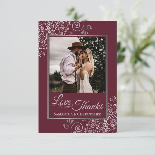 バーガンディ・ラブのシルバーレース感謝してい結婚ズ サンキューカード (スタンド正面)