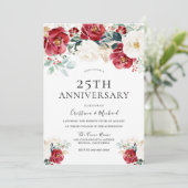 バーガンディ ルビー レッド ホワイト 25周年結婚記念日 招待状 (スタンド正面)