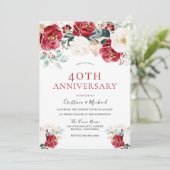 バーガンディ ルビー レッド ホワイト 40周年 結婚記念日 招待状 (スタンド正面)