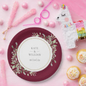 バーガンディ・レッド・グリーン結婚フローラ ペーパープレート (パーティー)