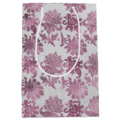 バーガンディ レッド シルバー フラワーブライダルシャワー ミディアムペーパーバッグ (正面)