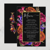 バーガンディ レッド パープル オレンジ フローラル メニュー 招待状 (正面/裏面)
