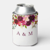 バーガンディ レッド フラワーズ ウェディングエンゲージメントパーティー 缶クーラー (缶正面)