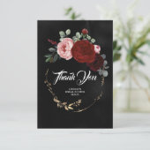 バーガンディ レッド フラワーズ ブラック サンクス サンキューカード (スタンド正面)