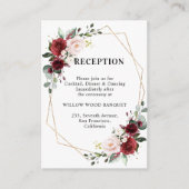 バーガンディ·レッド·フローラ·ジオメトリック結婚式 エンクロージャーカード (正面)