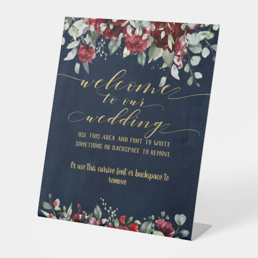 バーガンディ·レッド·プーニー&金ゴールドファンシーフォント書 台座サイン (正面)