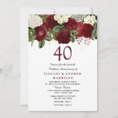 バーガンディ レッド ローズ 40周年結婚記念日 V2 招待状 (正面)