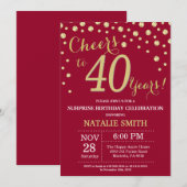 バーガンディ·レッド·金ゴールド·サプライズ40歳誕生日ダイヤモンド 招待状 (正面/裏面)