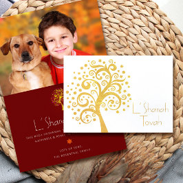 バーガンディ・ロシュ・ハシャナ木ライフ写真実在金ゴールド 箔カード