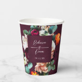 バーガンディ ローズとラナンキュラス ウェディング 紙コップ (裏面)