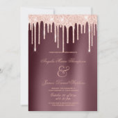 バーガンディ ローズゴールド グリッターが流れる豪華な結婚式 招待状 (正面)