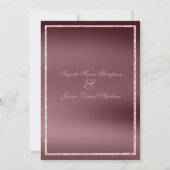 バーガンディ ローズゴールド グリッターが流れる豪華な結婚式 招待状 (裏面)