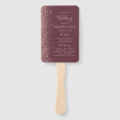 バーガンディ ローズゴールド グリッター エッジ ウェディング プログラム ハンドファン (正面)
