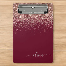 バーガンディ ローズゴールド ブラッシュピンク グリッター モノグラム ミニクリップボード