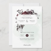 バーガンディ ローズ プリントまたはデジタル ウェディング招待状 招待状 (正面)