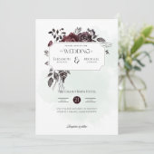 バーガンディ ローズ プリントまたはデジタル ウェディング招待状 招待状 (スタンド正面)