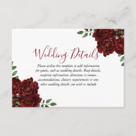 バーガンディ ローズ ロマンティック ウェディング レセプションの詳細 エンクロージャーカード