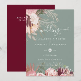 バーガンディ ワインパンパス グラストロピカル ウェディング