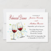 バーガンディ ワインボトルとワイングラスの結婚式リハーサルディナー招待状 招待状 (正面)