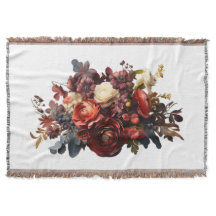 バーガンディ ワインレッド コーラル ホワイト ムーディーフラワーパターン