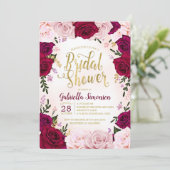 バーガンディ ワインレッド ピンク ローズ ブライダル シャワー 招待状 (スタンド正面)