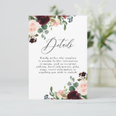 バーガンディ ワインレッド ブラッシュ ウェディング 詳細 レセプション エンクロージャーカード (スタンド正面)