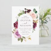 バーガンディ ワインレッド & ブラッシュ フラワー フレーム ウェディング 招待状 (スタンド正面)