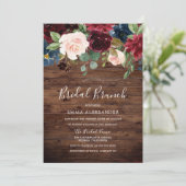 バーガンディ ワインレッド ラスティック ウッド フラワーブライダルシャワー 招待状 (スタンド正面)
