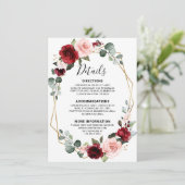 バーガンディ ワイン ダスティーブルー スレート 結婚式 詳細 エンクロージャーカード (スタンド正面)