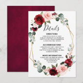 バーガンディ ワイン ダスティーブルー スレート 結婚式 詳細 エンクロージャーカード (正面/裏面)