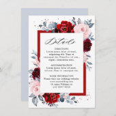 バーガンディ ワイン ダスティ ブルー スレート 結婚式 詳細 エンクロージャーカード (正面/裏面)