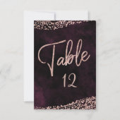 バーガンディ ワイン & ローズゴールドの結婚式テーブルナンバー 招待状 (正面)