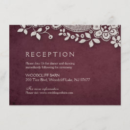 バーガンディ ヴィンテージ レース ラスティック ウェディング レセプション エンクロージャーカード