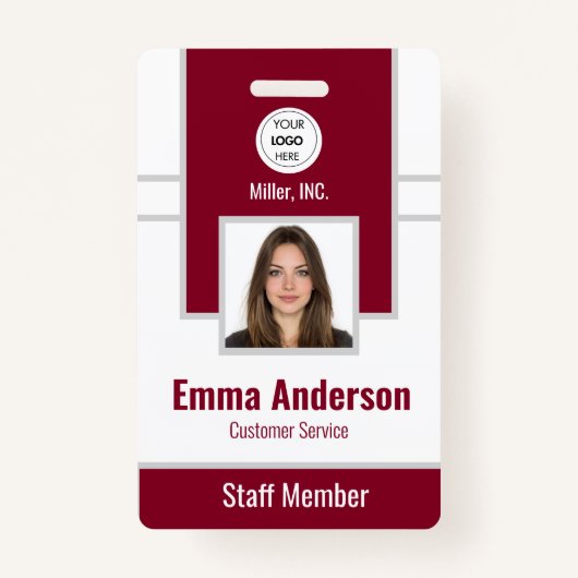 バーガンディ | 会議および教育スタッフの写真ID バッジ (正面)
