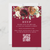 バーガンディ・焦茶・象牙色の花柄ウェディングQR RSVP 招待状 (裏面)