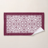 バーガンディ、白いダマスクのパターン、ほろ縁どろ バスタオルセット (ハンドタオル)