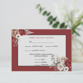 バーガンディ、赤面ピンクと白のバラの結婚式RSVP 出欠カード (スタンド正面)
