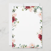 バーガンディ&赤面ピンクウォーター結婚カラーフローライン 招待状 (裏面)