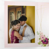 バーガンディ&赤面ピンクフラワージオメト結婚リックズ 三つ折り招待状 (内部最初)