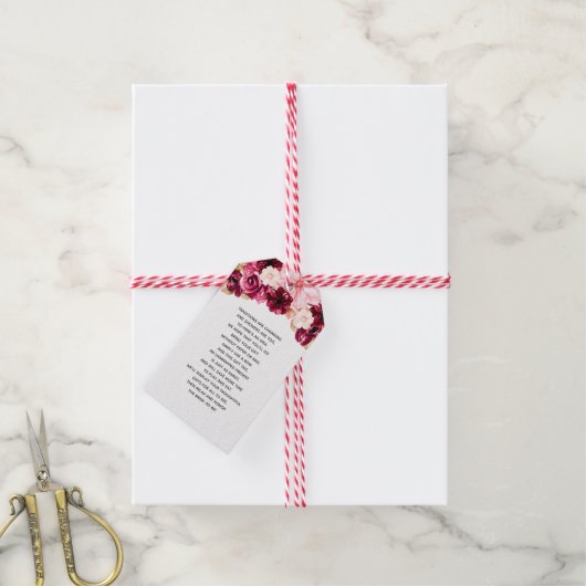 バーガンディ&赤面ピンクフローラブライダルディスプレイシャワー ギフトタグ (より糸付き)